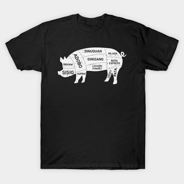 Funny Filipino Pork Recipe Dish Pinoy Food Adobo Sinigang Sisig Lechon Kawali Dinuguan Bicol Express Crispy Pata Eatout Fiesta Design Gift Idea T-Shirt by c1337s